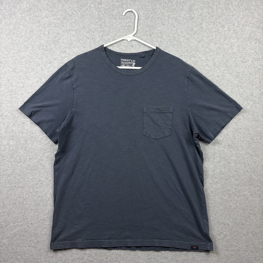 Faherty T Shirt Mens XL Blue Sunwashed Organic Slub Cotton Pocket Tee Minimal